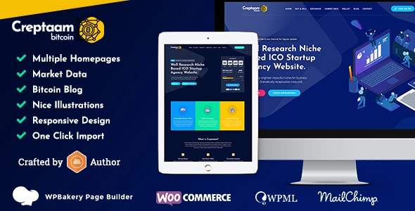 Creptaam – Bitcoin, ICO Landing and Cryptocurrency WordPress Theme Creptaam – Bitcoin, ICO Landing and Cryptocurrency WordPress Theme